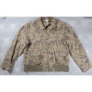 J.Jill‎ Floral Jacquard Zip Jacket Brown Multi Tapestry Bomber Cottagecore L